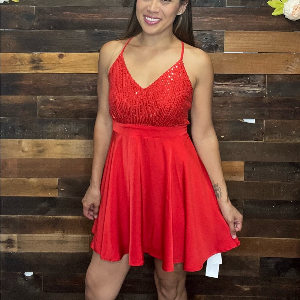 Tie Sequin backless panel cocktail dress